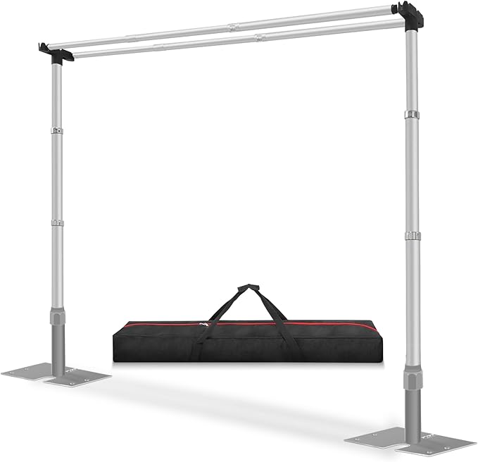Jiang&Rong 10x10Ft Double Crossbar Backdrop Stand - Pipe and Drape Heavy Duty Adjustable Metal Frame with Drape Kit, Photographic Studio Backdrop Stand for Wedding, Birthday Party, Banquet Decorations