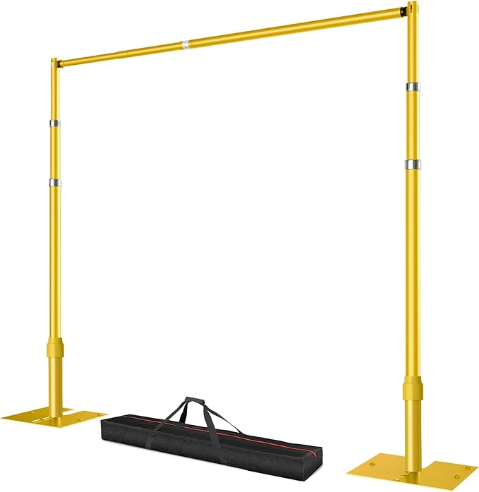 Pipe and Drape Backdrop Stand, 12x10ft Heavy Duty Adjustable Background Frame with Metal Base, Back Drop Holder for Parties Photography Wedding Photoshoot Decoration - Gold