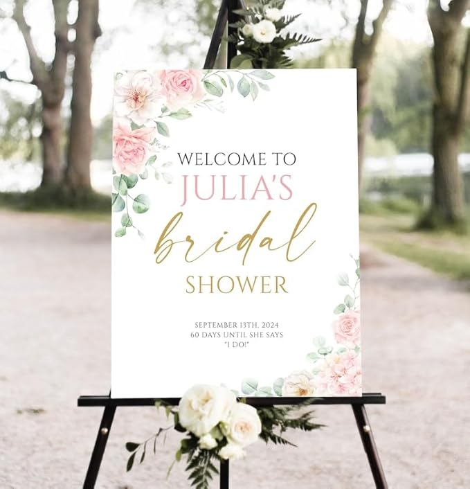 Floral Bridal Shower Welcome Sign, Blush Pink, Plastic, 12"W x 18"L