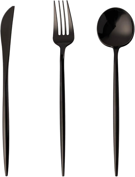 180PCS Black Plastic Silverware,Heavy Duty Disposable Utensils Include 60 Forks,60 Spoons and 60 Knives,Black Cutlery Plastic Silverware Sets for Party, Birthday,Wedding