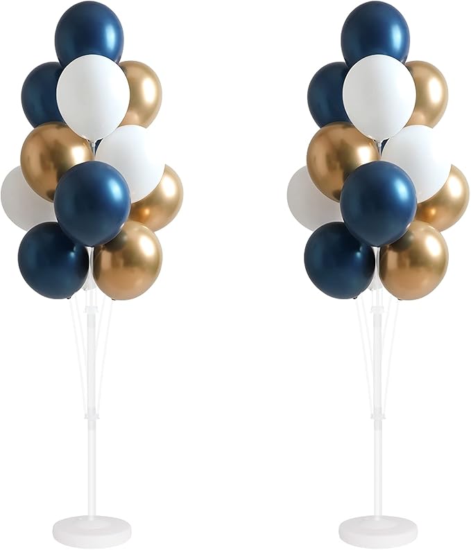 Balloon Column Kit for Floor- Set of 2,Balloon Columns with Stand, Base and Pole,Balloon Tower Backdrop Decoration for Wedding, Baby Shower, Birthday Party, or Bachelorette Parties (BLUE GOLD)