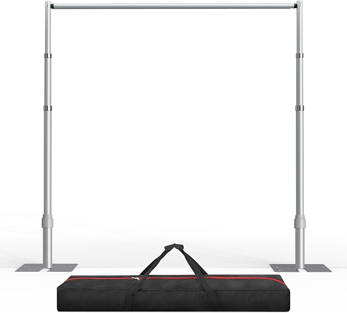 EMART Pipe and Drape Backdrop Stand Kit, 8.9ftx10ft Heavy Duty Adjustable Photo Background, Metal Frame with Flat Base for Wedding, Birthday Party, Banquet Decorations - Silver