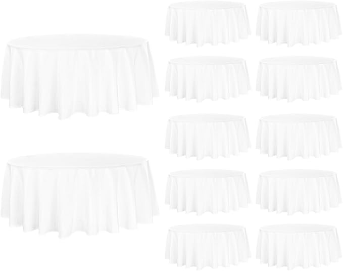 Fivenl 12 Pack White Round Tablecloth 90 Inch Round Table Covers Bulk Washable Polyester Fabric Round Table Clothes for Wedding Party Reception Banquet Buffet Restaurant (White, 90 Inch)