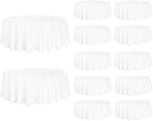 Fivenl 12 Pack White Round Tablecloth 90 Inch Round Table Covers Bulk Washable Polyester Fabric Round Table Clothes for Wedding Party Reception Banquet Buffet Restaurant (White, 90 Inch)