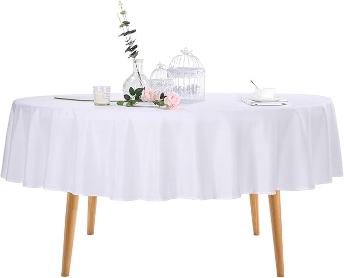 Ascoza 2pack 70 Inch White Round Tablecloth in Polyester Fabric for Wedding/Banquet/Restaurant/Parties