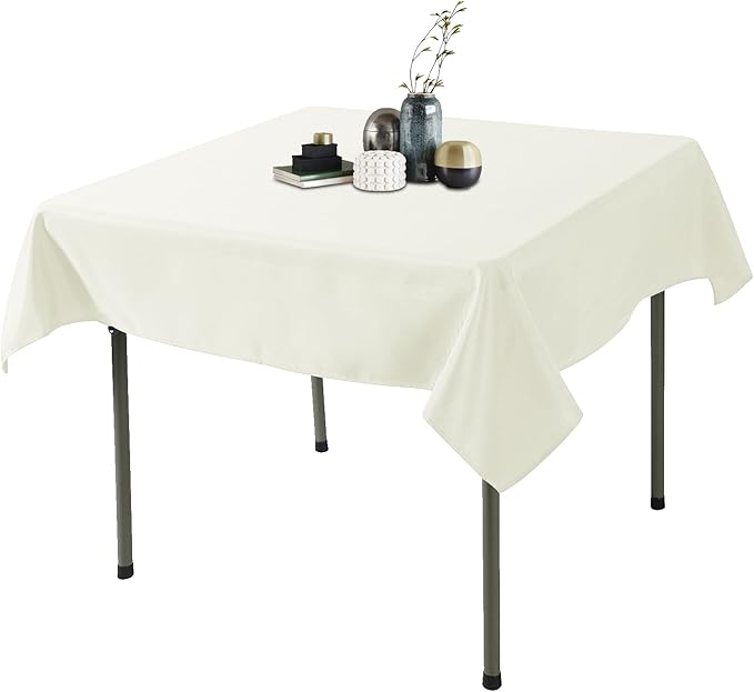 Ascoza 2pack 70x70 Inch Ivory Square in Polyester Fabric Tablecloth for Wedding,Banquet,Restaurant and Parties