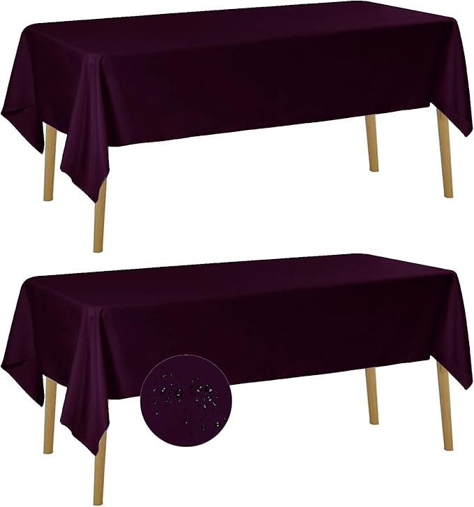 Fokitut 2 Pack Waterproof Rectangle Tablecloth, 60x102 Inch, Stain Resistant and Wrinkle Polyester Table Cloth, Fabric Table Cover for Kitchen Dining, Wedding, Party, Holiday Dinner-Eggplant