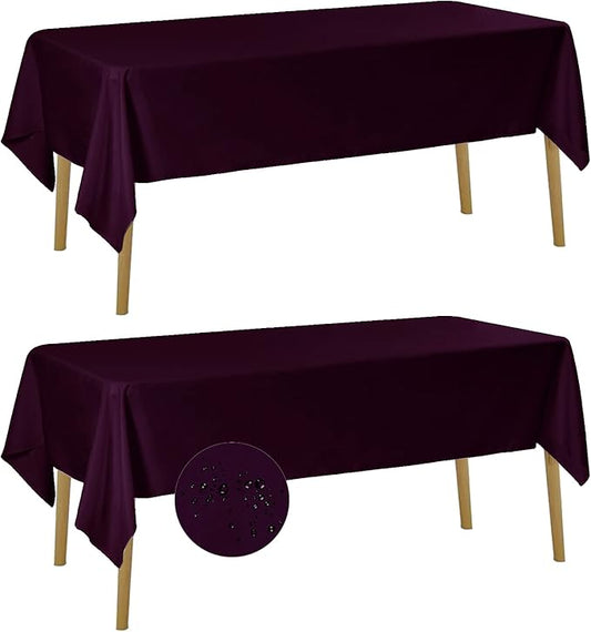 Fokitut 2 Pack Waterproof Rectangle Tablecloth, 60x102 Inch, Stain Resistant and Wrinkle Polyester Table Cloth, Fabric Table Cover for Kitchen Dining, Wedding, Party, Holiday Dinner-Eggplant
