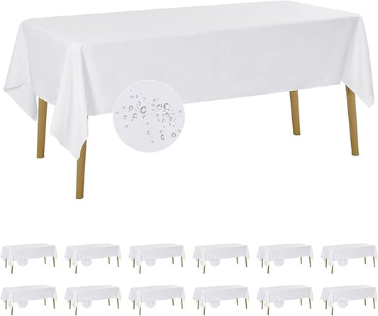 Fokitut 12 Pack Waterproof Rectangle Tablecloth, 60x120 Inch,Stain Resistant and Wrinkle Polyester Table Cloth, Fabric Table Cover for Kitchen Dining, Wedding, Party, Holiday Dinner-White