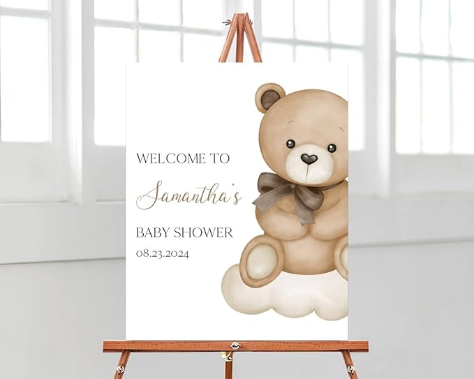 Gender Neutral Bear Baby Shower Welcome Sign, Brown Boho Bear Baby Shower Sign, Baby Shower Welcome Sign, Welcome Sign for Baby Shower, Welcome Baby Shower Sign, Welcome to Baby Shower