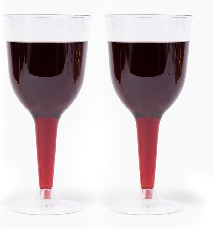 Prestee 24 Clear Stemmed Plastic Wine Glasses - 10 oz Disposable Wine Glasses for Parties - Plastic Wine Cups with Stem for Weddings, Wine Tasting, Patio Gatherings, and Elegant Party Supplies