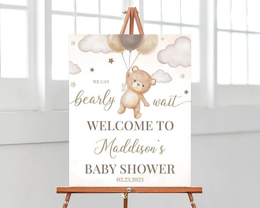 Brown Bear Balloon Baby Shower Welcome Sign, We Can Bearly Wait Baby Shower Sign, Baby Shower Welcome Sign, Welcome Sign for Baby Shower, Welcome Baby Shower Sign, Welcome to Baby Shower