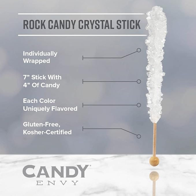 Black Rock Candy Sugar Sticks - Black Cherry Flavored - 36 Individually Wrapped Candy Party Favors