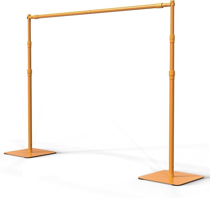 Backdrop Stand, 8x10 ft Adjustable Photo Backdrop Stand Kit, Heavy Duty Background Stand with Steel Base for Photography, Baby Shower, Birthday Parties, Wedding (Golden)