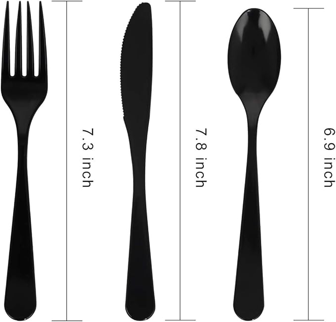 Supernal 360pcs Black Plastic Silverware, Black Disposable Cutlery Heavy Duty, Plastic Forks and Spoons,Disposable Utensils Include 120 Forks 120 Spoons 120 Knives For Party Wedding Birthday