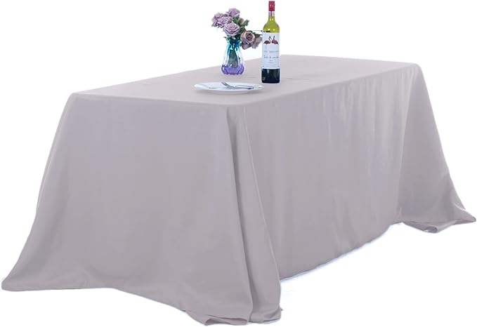 Ascoza 2pack 90x132 Inch Silver Rectangular Tablecloth 6 Feet Table Cloth in Polyester Fabric for Wedding/Banquet/Restaurant/Parties