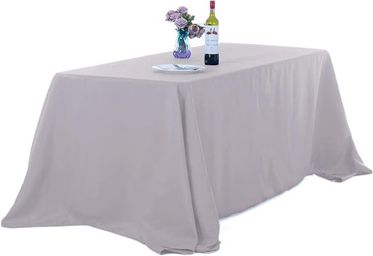 Ascoza 2pack 90x132 Inch Silver Rectangular Tablecloth 6 Feet Table Cloth in Polyester Fabric for Wedding/Banquet/Restaurant/Parties