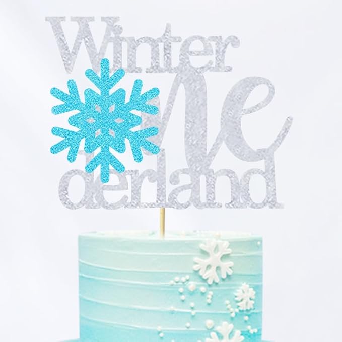 1 Pack Winter Onederland Cake Topper Glitter Snowflake One 1st Birthday Party Cake Pick Decorations for Winter Snowflake Theme Baby Shower Kids First Birthday Party Supplies Silver