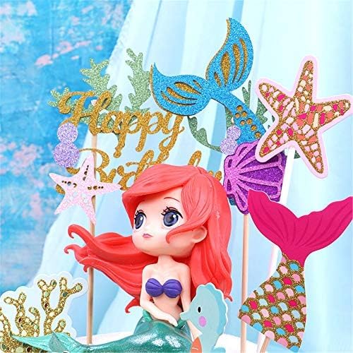 36 pcs Glitter Mermaid Cupcake Toppers Mermaid Cake Topper Under the Sea Beach Mermaids Tail Cake Decoration Birthday Party Supplies for Baby Shower Children's Day