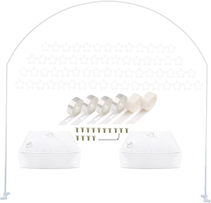 LANGXUN 7.8Ft Metal White Balloon Arch Kit, Semi-Circular Balloon Arch Stand with Water Bases for Wedding Bridal Baby Shower Birthday Party Supplies Decorations