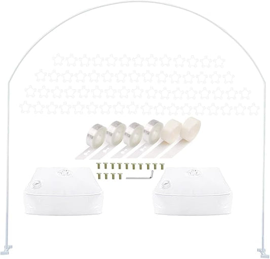 LANGXUN 7.8Ft Metal White Balloon Arch Kit, Semi-Circular Balloon Arch Stand with Water Bases for Wedding Bridal Baby Shower Birthday Party Supplies Decorations