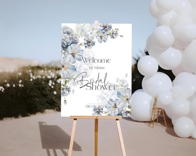 Dusty Blue Bridal Shower Welcome Sign, Flowers Bridal Shower Poster, Welcome To Bridal Shower Sign, Custom Bridal Shower Sign, Bridal Shower Decorations