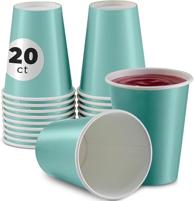 Disposable Paper Cups, 9 oz. Light Blue Paper Coffee Cups, Strong and Sturdy Coffee Disposable Cups for Party, Wedding, Thanksgiving Day, Christmas, Halloween Hot Cups, Pack of 20
