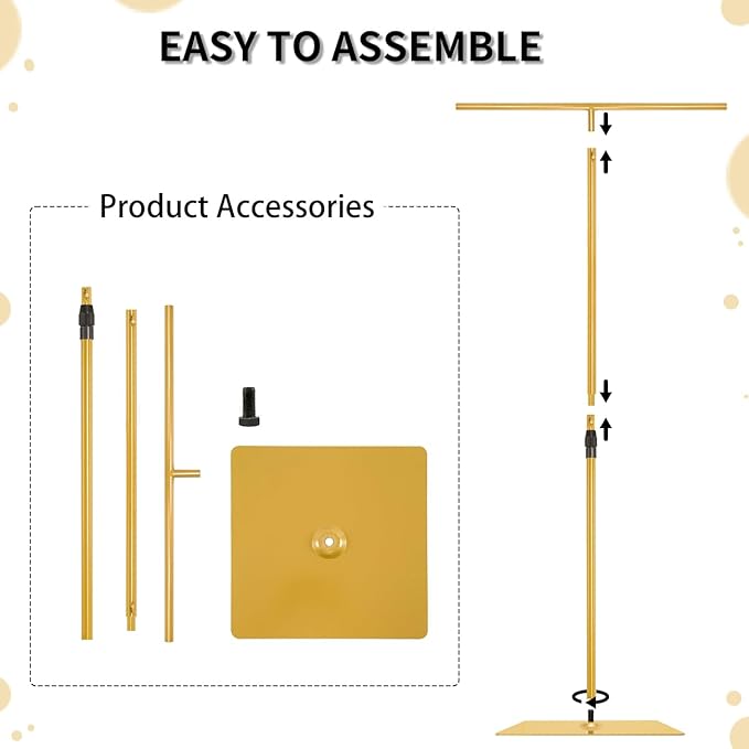 Vincidern 2pcs Adjustable Backdrop Stand for Wedding, Heavy Duty Metal Background Stand for Party, Wedding, Birthday, Events Decorations, Gold Pipe and Drape Backdrop Stand (2.6FT to 8FT Adjustable Height)