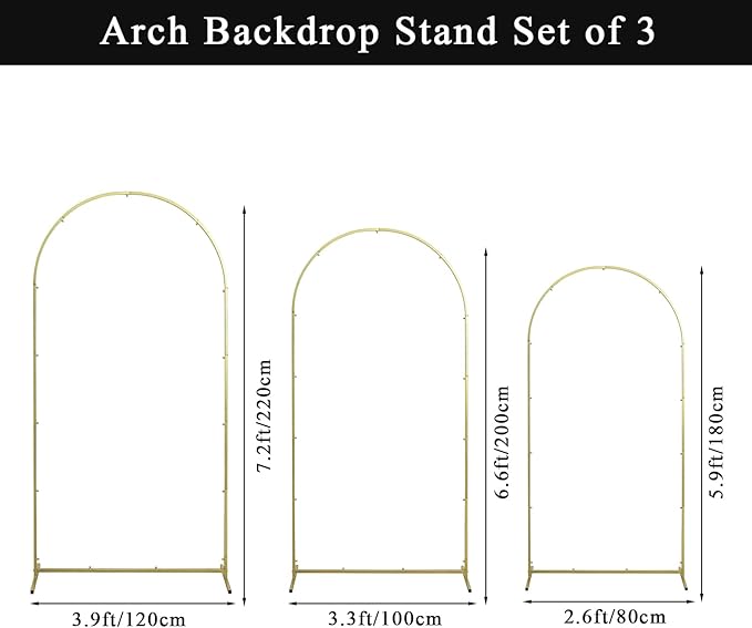 Wedding Arch Backdrop Stand Set of 3, (6, 6.6, 7.2) Metal Arch Backdrop Stand with Wedding Arch Cover, Wedding Balloon Arch Backdrop Stand for Birthday, Baby Shower, Anniversary