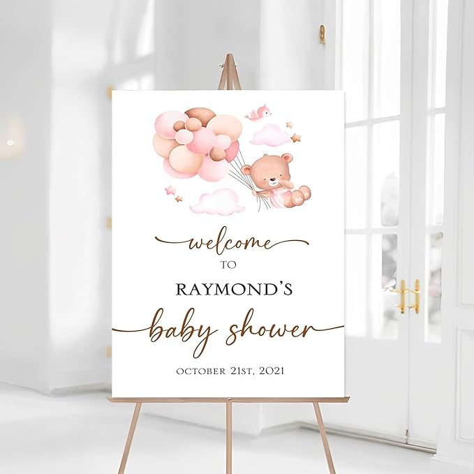 Welcome Sign For Baby Shower Entrance, Welcome Baby Shower Sign With Stand, Welcome Sign Baby Shower, Baby Shower Balloon Bear Decorations, Baby Shower Neutral Decorations