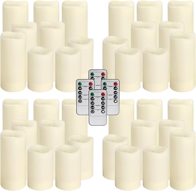 36 Pack Waterproof Flameless LED Candles - Outdoor Battery Operated Candles with Remote & Timer, Realistic Flickering Flame, Safe for Porch, Patio, Weddings, Parties & Home Decor