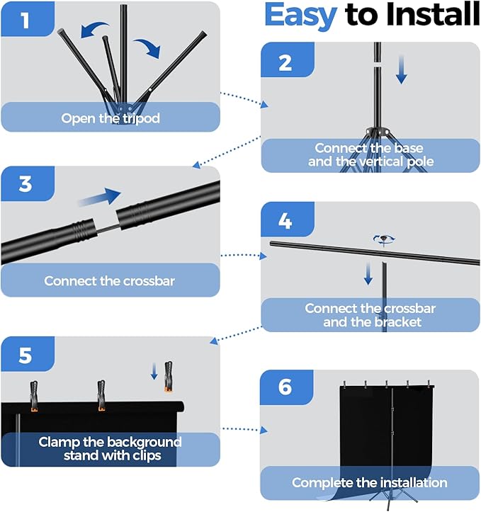 EMART Photo Backdrop with Stand Kit 6.5x5ft, Photography Black and White 2-in-1 Revisible Background Screen with Portable T-Shape Support and 5 Clamps for Video Recording Meeting Self Tape