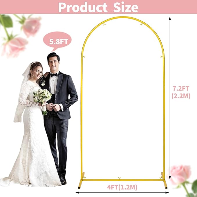 Wedding Arch Backdrop Stand 7.2FT Gold Metal Arch Backdrop Stand for Wedding Baby Shower Birthday Party Balloon Arch Stand Graduation Celebration Decorations