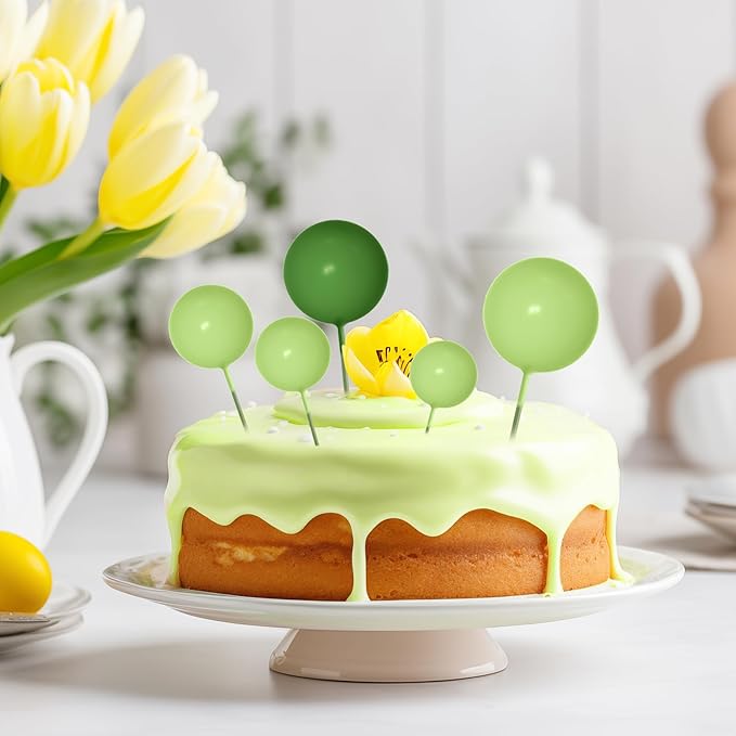 NEBURORA 64 Pcs Balls Cake Toppers and Leaves Decoration Set Mini Balloons for Cake Decorating Supplies Balls Cake decorations for Baby Shower Cake Toppers Birthday Cake Decorations (Green Gold）
