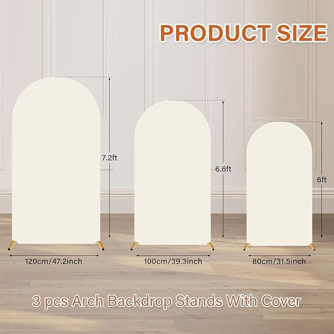 7.2FT Wedding Arch Backdrop Stand and Cover Set, Heavy-Duty Balloon Arch Stand with White Cover ＆ Water Weight Bags for Birthday, Baby Shower, Bridal Party Decor