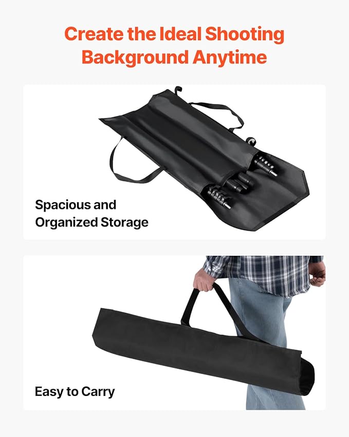 VEVOR Backdrop Stand, 8.5 x 10 ft Adjustable Photo Backdrop Stand Kit, Portable Background with 2 Tripods, Heavy Duty Projector Screen, for Wedding, Photo Video Studio & Party