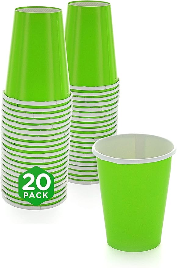 Disposable Paper Cups, 9 oz. Kiwi Paper Coffee Cups, Strong and Sturdy Coffee Disposable Cups for Party, Wedding, Thanksgiving Day, Christmas, Halloween Hot Cups, Pack of 20