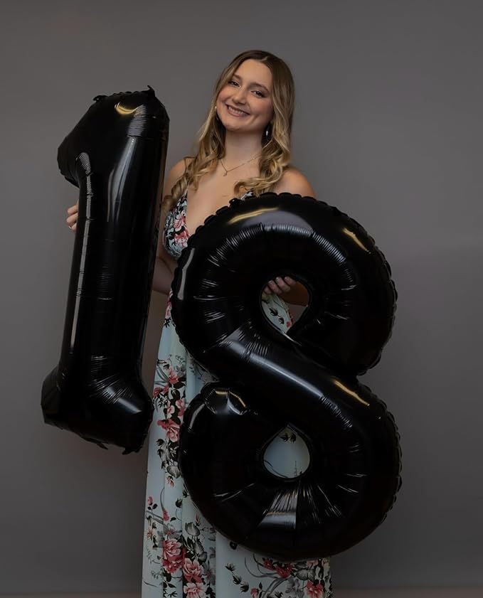 1 Balloon - Black Birthday Number Balloons, 40 Inch Large Foil Balloons for Men Women Boys Girs Black Themed Birthday Decorations