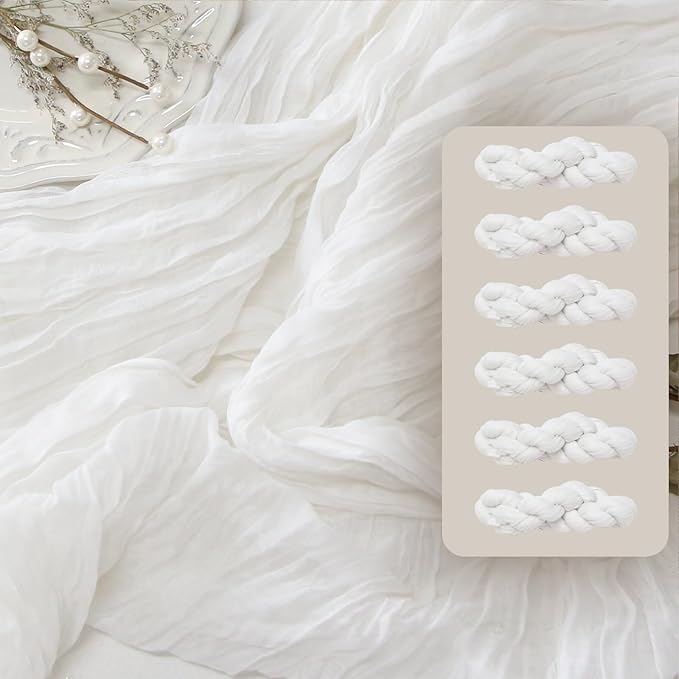 FEXIA 6 Pack White Cheesecloth Table Runner 35x120 Inches for Wedding Party Decorations Spring Easter Table Runner for Bridal Shower Engagement First Communion Centerpiece for Table (White)