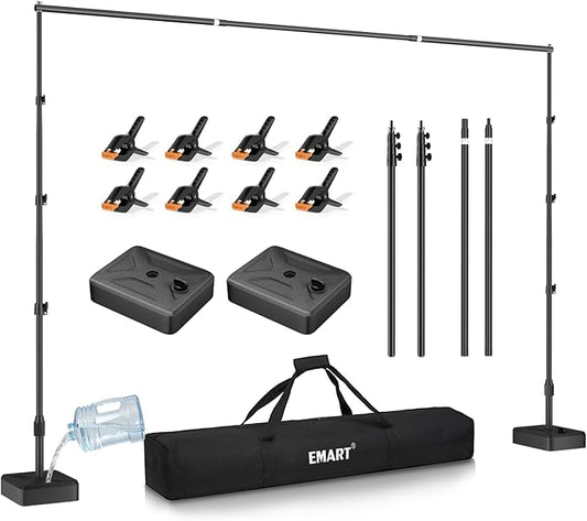 EMART Backdrop Stand with Heavy Duty Water Tank Base 8.5x10ft Adjustable Metal Photo Backdrop Stand Kit Pipe and Drape Background Frame for Birthday Party, Wedding Decorations, Studio Photography