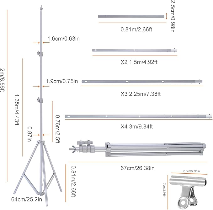iMounTEK Backdrop Stand Photo Video Studio, 10Ft Wide Adjustable Backdrop Stand, Background Support System Kit with Clamps Carry Bag for Photography/Wedding/Party Decoration(Silver)