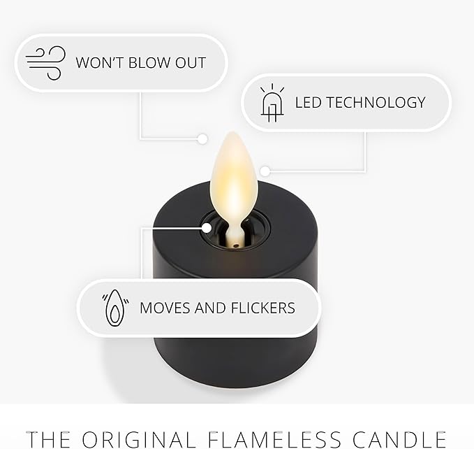 Luminara Set of 2 Moving Flame Flameless Tealight (1.4" x 2") Battery Operated Plastic LED Tea Light - Smooth Matte Finish- Black