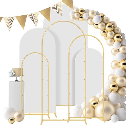 Wedding Arch Backdrop Stand Set of 3, Metal Stand with Arch Cover, Wedding Balloon Stand for Birthday, Baby Shower, Anniversary, Graduation Decoration