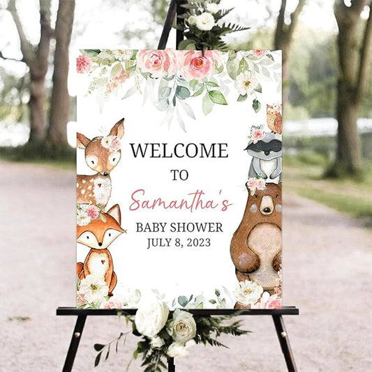 Woodland Baby Shower Welcome Sign, Woodland Animals Baby Shower Sign, Forest Baby Decor, Woodland Theme Baby Shower Sign, Personalized Baby Shower Sign, Welcome Sign for Baby Shower #10