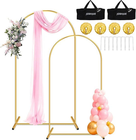 Heavy Duty Metal Arch Backdrop Stand, 7.2FT, 6FT Set of 2 Stable Gold Arch Stand with Ground Stakes and Water Bags, Balloon Arch Stand for Wedding Party Baby Shower Photo Flower Arch Decration