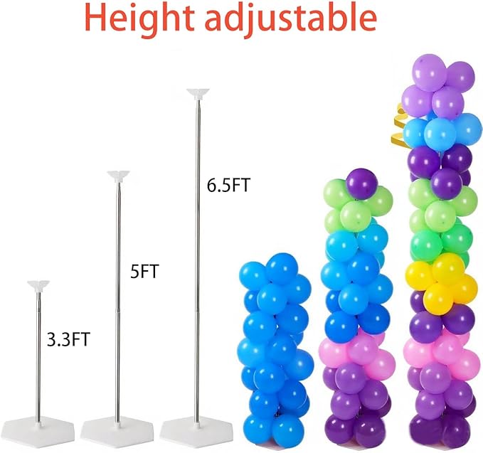 Balloon Stand Set of 4, Reusable Metal Balloon Column Stand Kits, 7FT Adjustable Telescopin for Floor, Balloon Tower for Graduation, Birthday, Kids' Party, Party Decorations