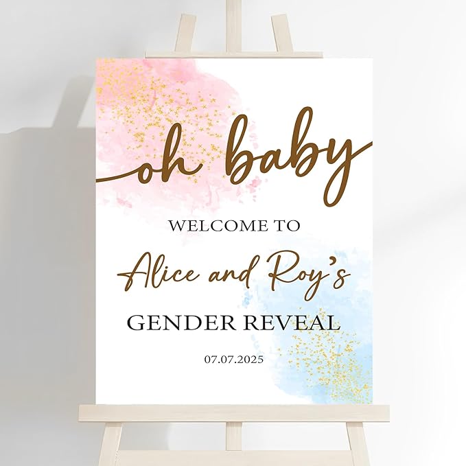 Gender Reveal Welcome Sign With Stand, Gender Reveal Sign For Door, Baby Sign As Backdrop, Sparkling Little Star Decoration To Reveal Gender, Golden Star Theme For Baby