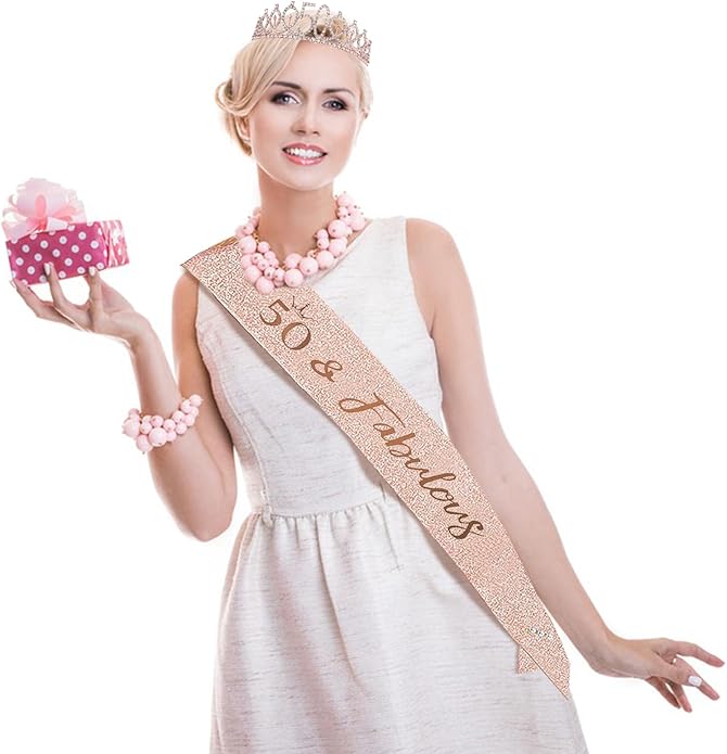 Birthday Sash and Crown Tiaras Set Rose Gold Birthday Gifts Decorations