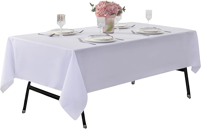10-Pack 60x84 inch White Table Cloths, Solid Stain and Wrinkle Resistant Oblong Tablecloth, Premium Plain Weave Polyester Fabric Rectangle Table Linen Covers for Hotel, Banquet