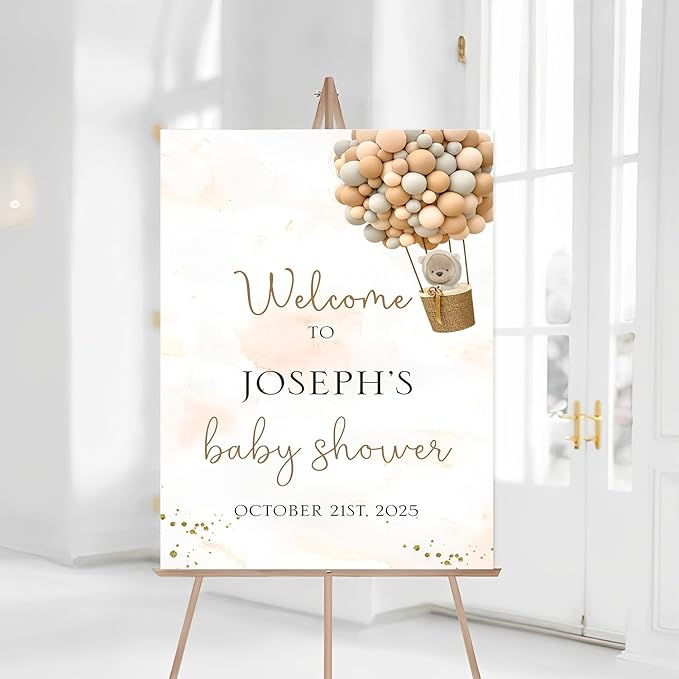 Balloon Bear Baby Shower Welcome Sign With Stand, Gifts Sign For Baby Shower, Personalized Baby Shower Gifts, Adventure Baby Shower Decorations
